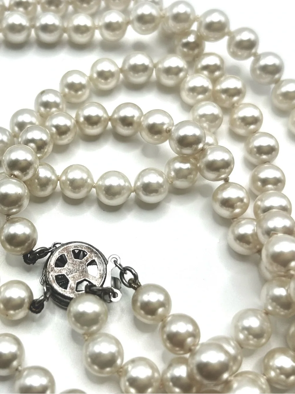 Ivory Faux Pearl Bridal Necklace - Vintage Sterling double strand Jewelry